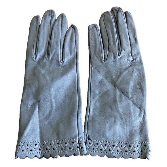Luciano Firenze Gray Leather Gloves Etched Border Made in Italy Luxury Quality - Picture 3 of 9